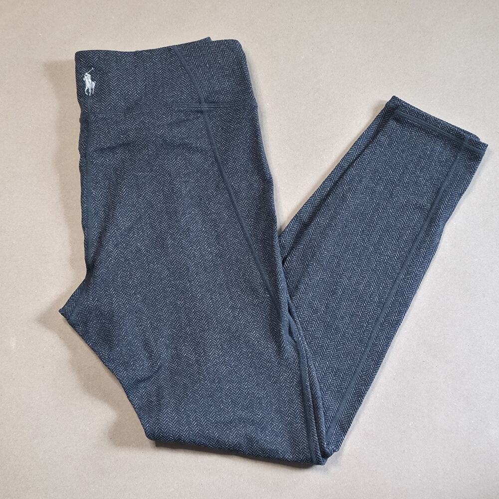 Polo Ralph Lauren Womens SZ M Gray Herringbone Stash Pocket Leggings pony
